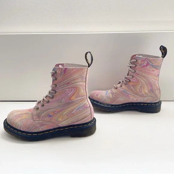 Dr Martens pascal 1460 MARBLED SUEDE LACE UP BOOTS rainbow unicorn girly combat - Picture 6 of 11